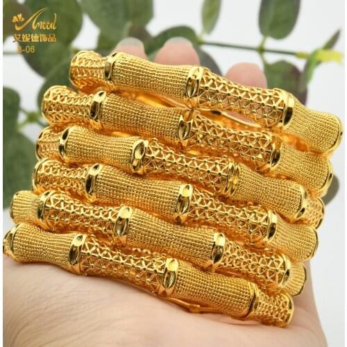Dubai Gold Bangles Set Indian Bracelet Women African Morocco Stackable Famous Cc Charm Brand Ethiopian Finger Hawaiian Jewelry