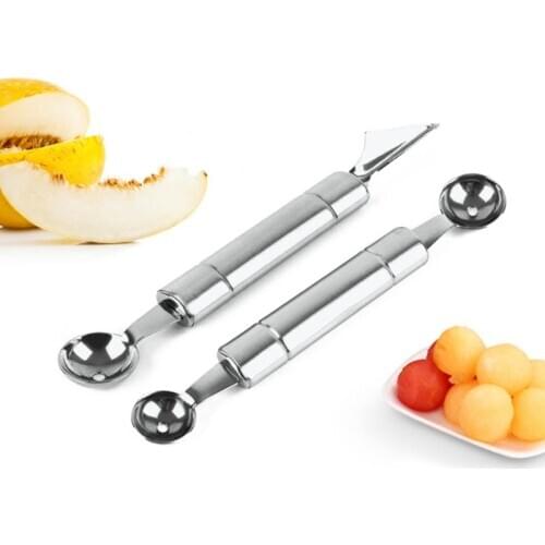 1Pc Portable Double-end Ice Cream Scoop Fruit Digging Spoons Fruit Carving Knife Kitchen Supplies Carving Tools Stainless Steel