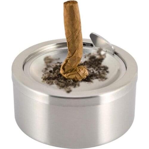 12 x 5cm Round Stainless Steel Cigarette Lidded Ashtray Case Silver with Windproof Lid Cover for Home Office Supplies Best Gifts