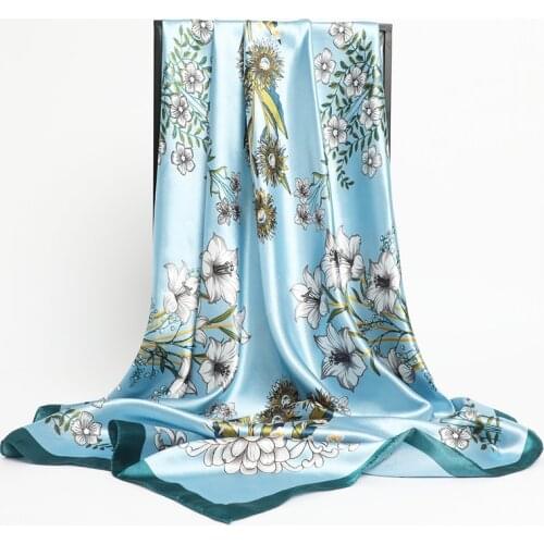 2021 Women Silk Satin Square Scarf Fashion Print 90*90cm Kerchief Shawl Muslim Headband Scarves Bandana Soft Summer Beach Wrap