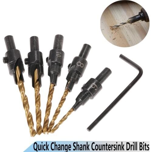 4/5pcs set HSS Woodworking Countersink Drill Bit Set 1/4 Quick change Hex Shank Screw Carpentry Reamer Chamfer Mill