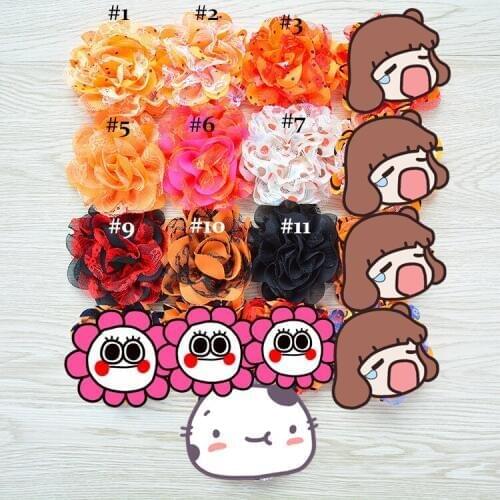 60 pcs / lots 3 .75 lace chiffon halloween , shabby flowers for headband 17 colors