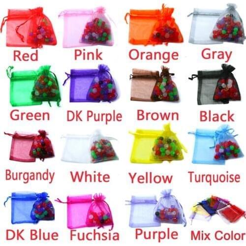7-23cm Mix Size 16colors 10pcs/lot Small Organza Bags Favor Wedding Christmas Gift Bag Jewelry Packaging Bags & Pouches
