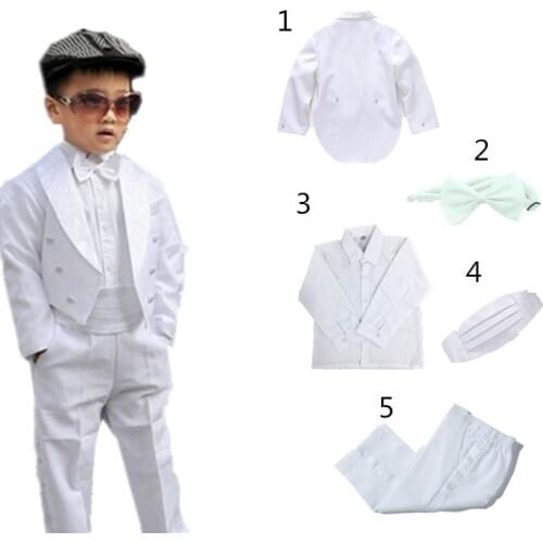 2019 Kids/Children Formal Boys Wedding/Tuxedo Suits 5pcs Black/White boy Blazer Suit Marriages/Perform Dress Costume Baby suits