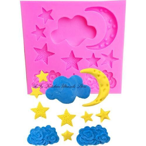 Moon stars clouds shape Silicone Mold for Fondant, Cake Decorating Chocolate Cookie SoapPolymer Clay Resin T0980