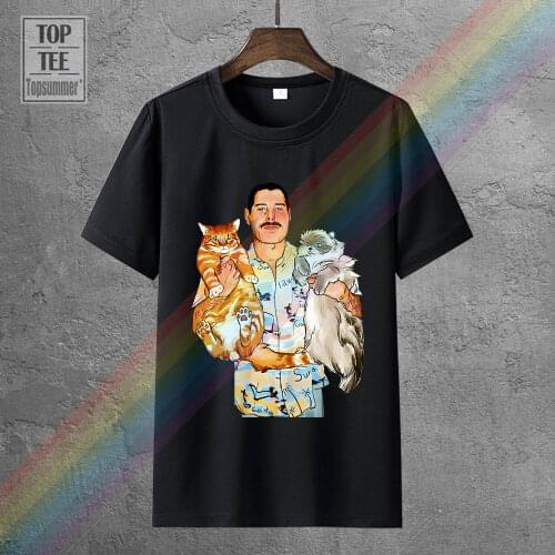 Freddie Mercury Hug Cats Cute Rock Band Queen Black T Shirt MenS Size M L Xl