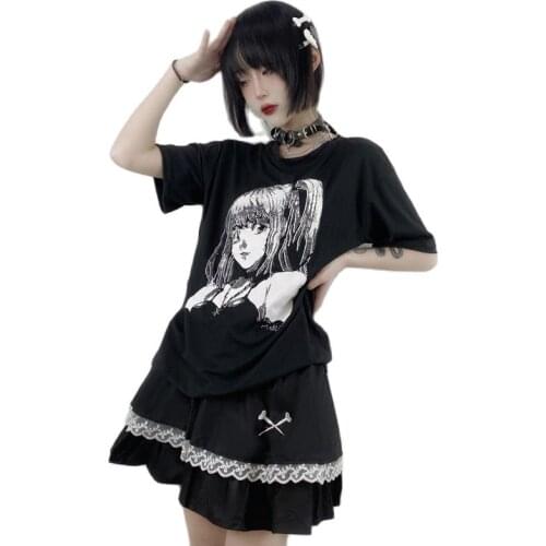 Anime Death Note Misa cosplay Amane Black Tshirts Short skirt Streetwear Harajuku Loose Summer Casual Top Sweater Uniform Outfit