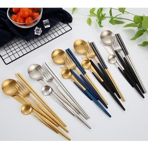 Hot Sale Brand Dinner ware Set 304 Stainless Steel Black Knife Fork Set Tableware Portugal Gold Cutleries