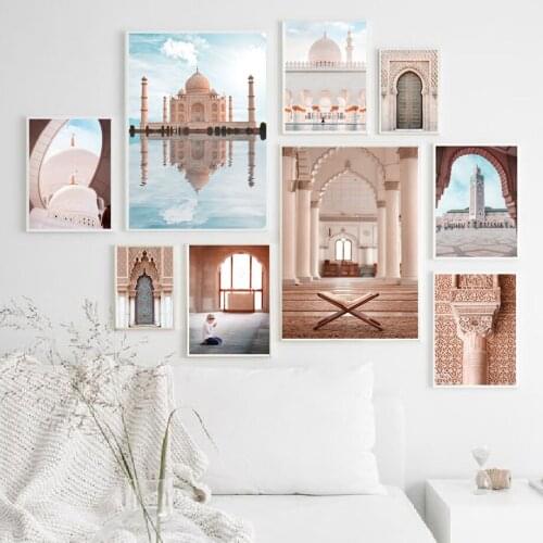 Islamic Muslim Moroccan Religious Building Wall Art Canvas Painting Nordic Poster Pictures for Living Room Home Frameless
