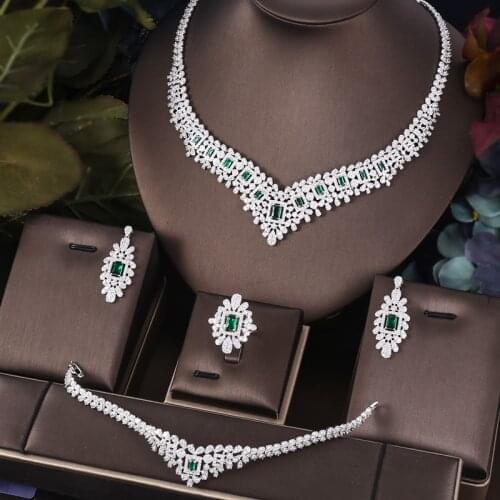 Jankelly Nigeria 4pcs Bridal Zirconia Jewelry Sets For Women Party, Luxury Dubai Nigeria CZ Crystal Wedding Jewelry Sets