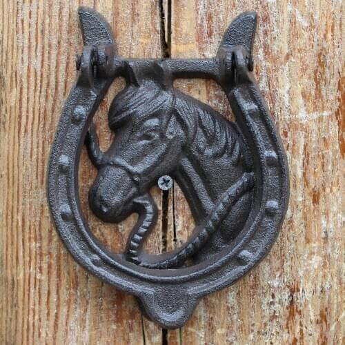 JD Retro Horse Head Cast Iron Crafts Door Knock Courtyard Home Wall Decoration Antique Door Handle Knocker Hardware