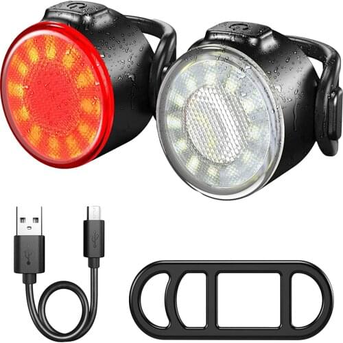 Waterproof Bike Light Set USB Rechargeable Front Light + Rear Tail Light With 6 Lighting Modes Waterproof Rated At IPX4