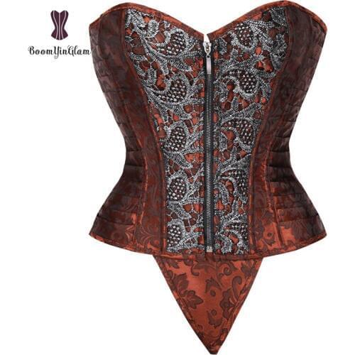 Steam Punk Buckle Up Boned Corset Sexy Bustier 12 Spiral Steel Boned Waist Trainer Women Body Shapewear Korsett With Zipper
