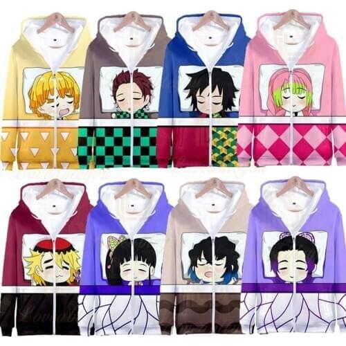 Cartoon Demon Slayer 3D Printed Kids Adults Zipper Hoodies Zip Up Spring Autumn Hooded Jacket Support Wholesale Dropshipping