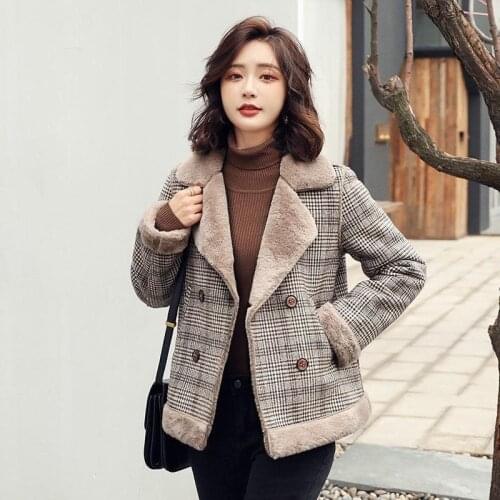 Vintage Casual Plaid Autumn Winter Jackets Coat Women Long Sleeve Outwear Female Warm Down Cotton Parkas