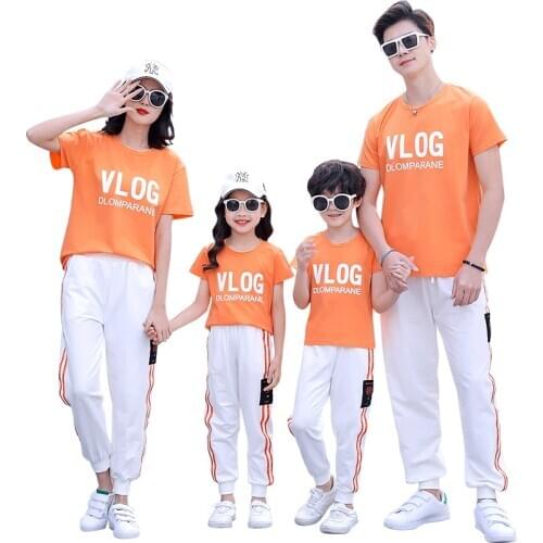 Summer Matching Family Outfits Mum Daughter Clothes Dad Son Short T-shirt +Pants Holiday Seaside Beach Couples Matching Clothing