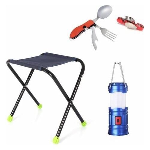 Masho Trend Camping Stool + Pluggable Battery-Powered Camping Lamp + Camping Spoon Fork Set-Fishing Stool Camping Material