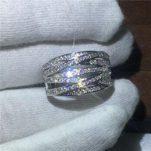 Trendy Cross ring Engagement Wedding Band Rings for women Pave Setting AAAAA zircon cz White Gold Filled Female Finger Jewelry