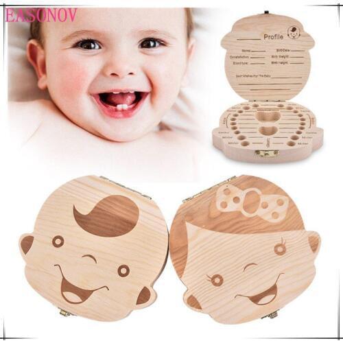 New Wood Storage Box For Baby Kids Tooth Box Organizer Storage Box For Baby Milk Teeth Collect Organizador Spanish&English Case
