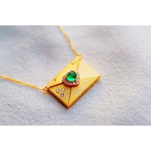 JHY Solid 18K Yellow Gold 3.5mm Nature Green Emerald Gemstones Pendants Necklaces for Women Fine Jewelry for Women Gifts