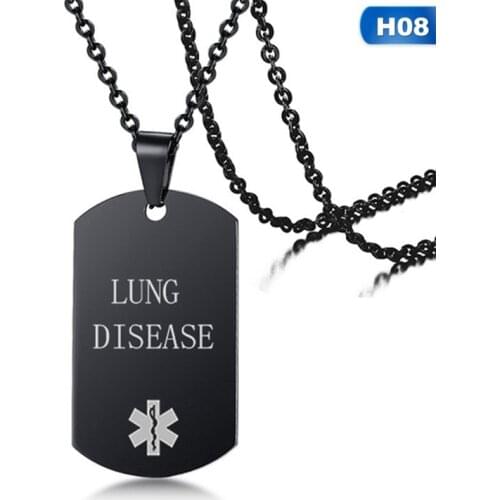 Trendy Black Dog Tag Pendant Medical Alert ID Necklace for Men Woman Stainless Steel Emergency SOS Diabetic Jewelry 24Inch