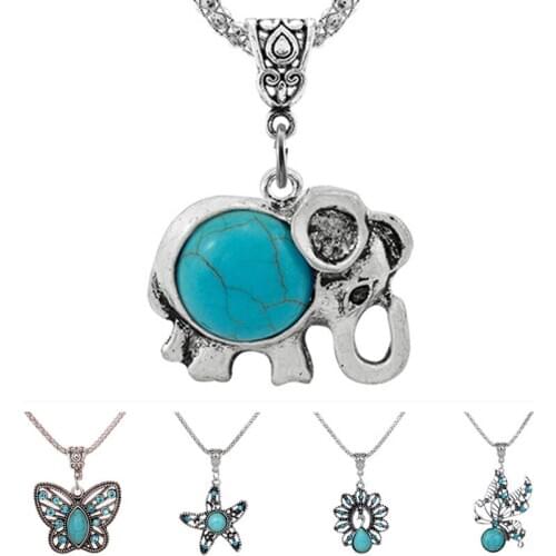 Fashion trendy Turquoises Starfish Owl Butterfly Elephant pendant snap necklace 50cm snap jewelry wholesale DJ0158