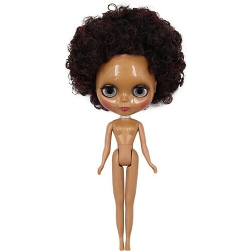 Dolls Wig Coffee Explosive Curly Hair with Head Scalp Shell Kit for 12inch RBL Neo Blythe Custom Accessories