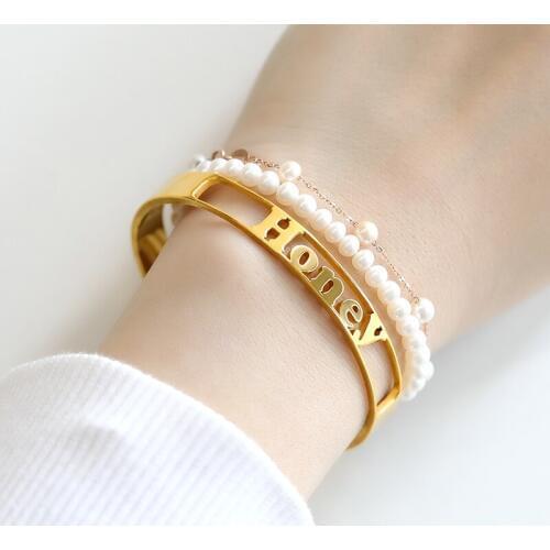 Personalized Custom Name Bracelet For Women Gold Stainless Steel Cuff Bracelets Handmade Bangl Girl Boy Birthday Gift BFF