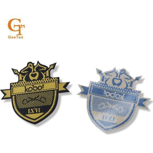 Custom Die cut shape design , customized logo clothing garment iron on labels, heat on back adhesive tags labels