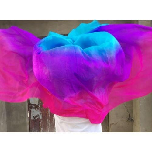 Belly Dance Accessory Pure Silk Veil Bellydancer Hand Scarg Shawl Stage Props Gradient Color Pink-Purple-Blue Free Shipping