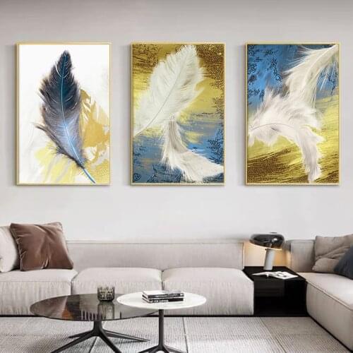Luxury Gold Foil Feather Canvas Poster Print Modern Home Decor Abstract Wall Art Painting Nordic Living Room Decoration Picture