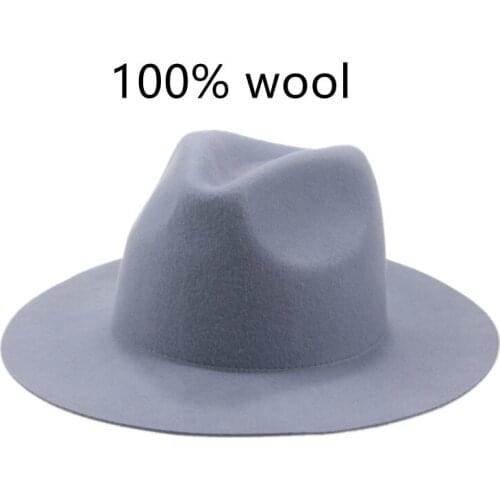 Fedora hats women classic solid pink grey panamas hats 100% wool luxury soft wide brim men autumn winter hats gorros y sombreros