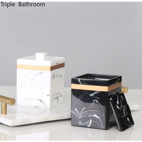 Nordic Cotton Swab Storage Box Resin Bathroom with Cover Dust Proof Toothpick Holder Makeup Pad Organizer Accessories