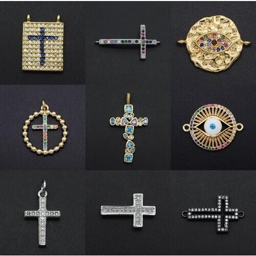 Fabulous Diy Jesus Cross CZ Charms Wholesale Necklace Pendant Cubic Zircon Evil Eye Hamsa Hand Connector For Jewelry Making