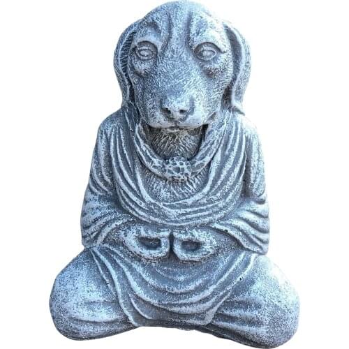 Resin Meditating Buddha Dog Figurine Monk Feng Shui Sculpture 12.7x10cm, Garden Decor