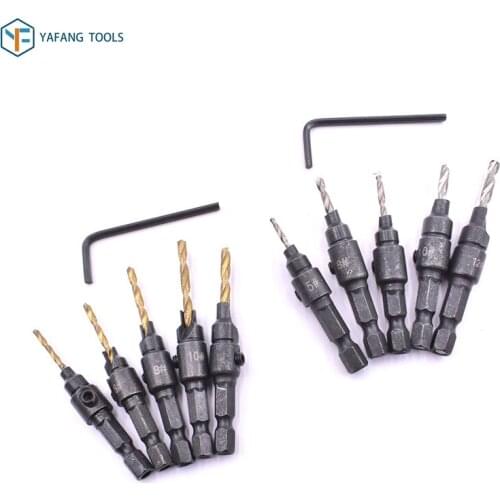 5pcs/set Countersink Twist Drill Bit for Woodworking Plastic Drilling Tools Pilot Hole Cutter For Screw Sizes #5 #6 #8 #10 #12