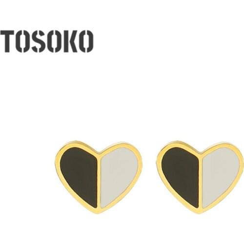 TOSOKO Stainless Steel Jewelry Heart Shaped Shell Earrings wWomens Fashion Stripe Heart Shaped Earrings BSF411