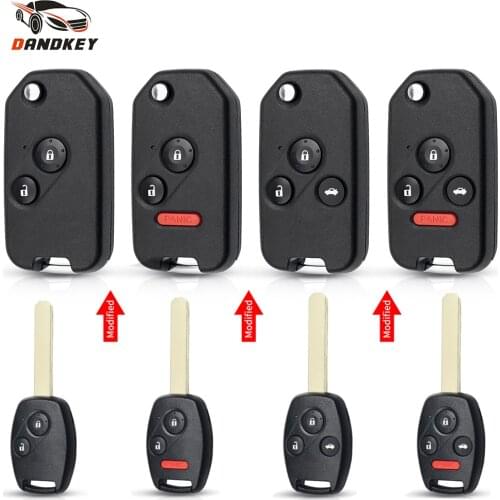 Dandkey 2/3/4 Button Uncut Remote Car Key Shell For Honda Fit Accord Civic CRV Pilot Insight Jazz HRV Fob Modified Flip Key Case