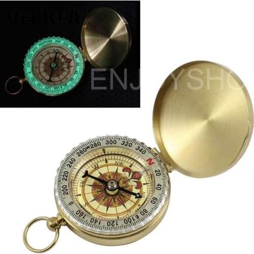 VEKKLA 1PC Portable Compass Pocket Brass Copper Compass Navigation with Cover and Noctilucence Display Outdoor Camping Hiking