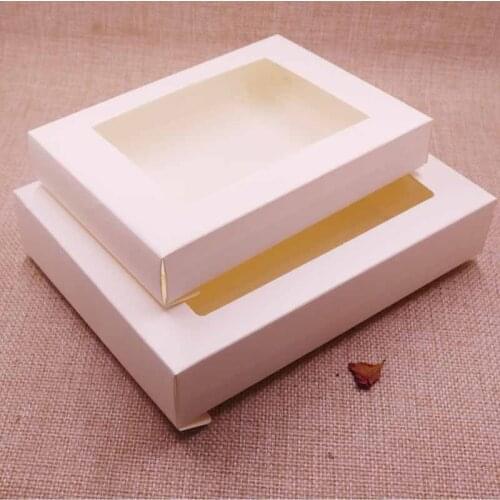 Vintage/Ivory Box Kraft paper gift box package with clear pvc window candy favors arts&krafts display package box 10pcs