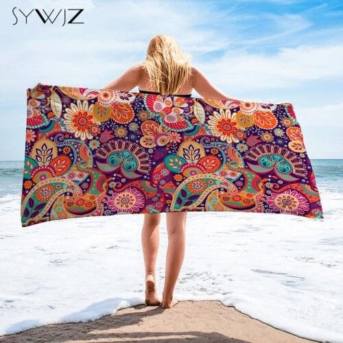 Vintage Floral Beach Towel for Women Men Sunscreen Beach Blanket Sand Free Large Size Quick-dry Microfiber Towel Summer Towels