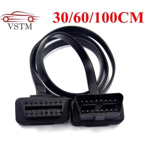 VSTM 100cm 60cm 30CM Flat Thin As Noodle OBD2 OBDII OBD 16Pin ELM327 Male To Female Elbow Extension Cable Diagnostic Connector