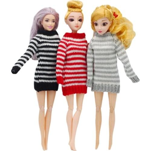 Handmade Multicolor Mini Knitted Sweater Furcoat Doll Accessories Top Dress Causal Wear Clothes for Barbies Doll Kids Toy