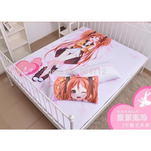 Japanese Anime Cartoon Black Bullet Aihara Enju Milk Silk Mattress Cover Fitted Sheet Fitted cover bedspread counterpane bedding
