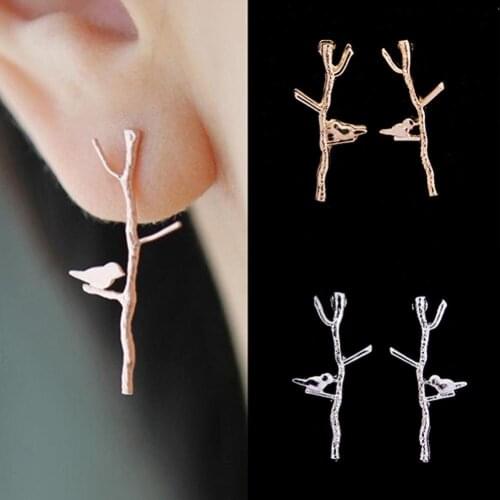 Metal Tree Branches Stud Earrings Fashion Unique Designed Lovely Bird Ear Stud Earrings For Womens Jewelry Birthday Gift