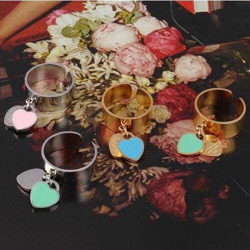 Colorful Love Heart Charm Rings Stainless Steel Rings For Women Open Finger Rings Trendy Geometric Female Ring Rings Jewelry