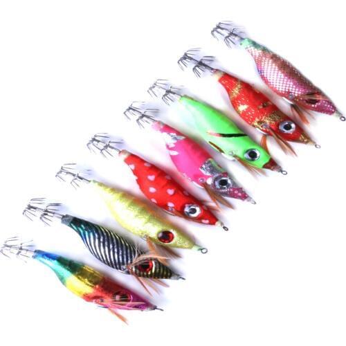 10pcs Noctilucent Shrimp Lure Prawn Bait Hard Artificial Fishing Squid Jigs Artificial Squid Hook Fishing Lures Random Color