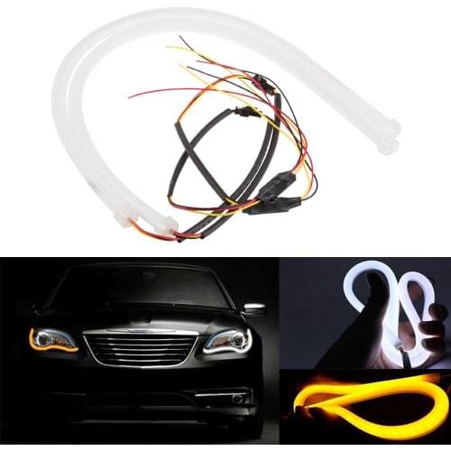 2pcs 85CM 3020 258Leds Car LED DRL Tears Light Daytime Running Lamp DRL Turn Signal Light White Amber Flexible Strip Light DC12V