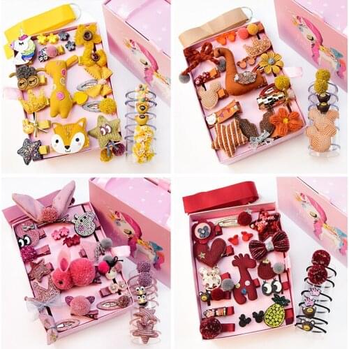 24 piece set gift box childrens hairpin girls do not hurt hair baby hairpin new retro cute princess hair accessories set