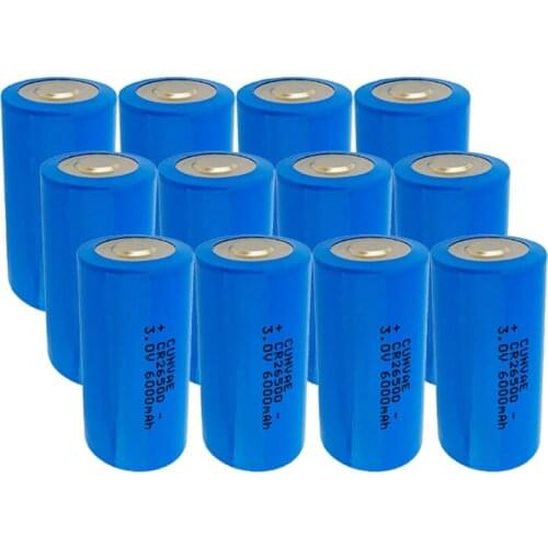 12PCS CR26500 Battery 6000mAh 3.0V Li-MnO2 Power 26500 Lithium Batteries for security devices Automotive electronics